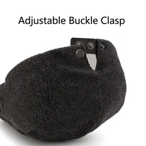 Classic grey newsboy cap for men featuring an adjustable metal buckle for custom fit