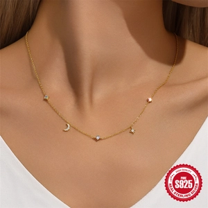 925 sterling silver gold necklace with colorful star and moon charms for women