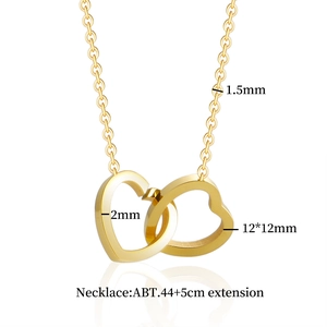 Elegant 18k gold tone titanium steel interlocking heart pendant necklace for women