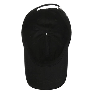 Classic black embroidered baseball cap with adjustable metal buckle and six-panel structure