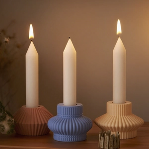Three-piece pleated resin candle holders with vertical stripes in Morandi pastel colors