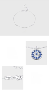 Detail of s925 sterling silver evil eye bracelet with 5A blue zircon and pave setting