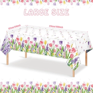 Large floral tulip print disposable PE tablecloth for parties, 54x108 inch size