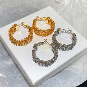 Elegant woven metal hoop earrings in gold and silver finish for stylish daily wear