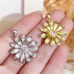 Exquisite gold and silver daisy flower pendants with pink gemstones for DIY jewelry