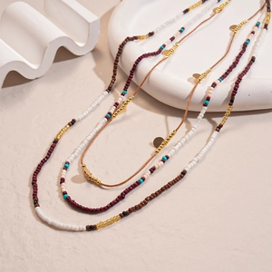 3-piece bohemian waist chain set with colorful glass beads and golden sequin charms