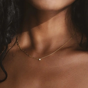 S925 silver minimalist geometric chain necklace with zircon worn by a model