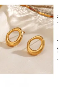 Detail of 18K gold-plated irregular organic hoop earrings with polished matte finish
