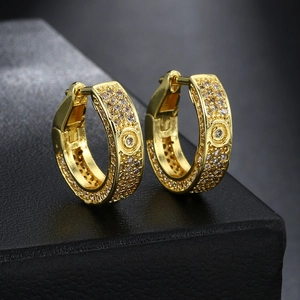Luxurious gold-plated hoop earrings with micro-pave white zircon crystals for women