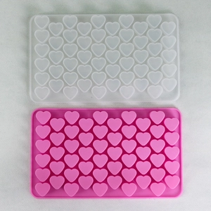 Detailed top view of 55-cavity heart silicone mold for DIY chocolate and candy making