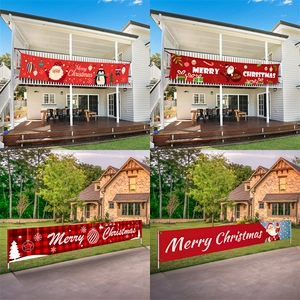 Christmas Banner Outdoor Yard Decoration Fabric Merry Christmas Buffalo Plaid Santa Claus Festive Party Sign