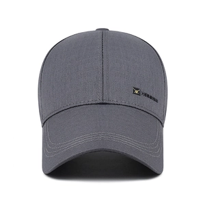 Dark grey adjustable baseball cap with long brim and HEROISM metal logo on high-quality fabric