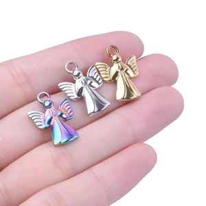 Titanium steel angel pendants in rainbow, gold, and silver finishes for jewelry making