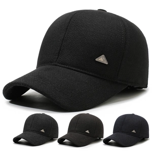 Winter Baseball Cap Men Wool Blend Ear Protection Flaps Warm Windproof Outdoor Casual Adjustable Metal Triangle Logo