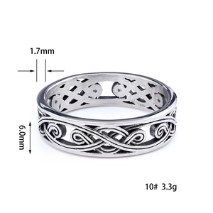 Vintage Celtic knot stainless steel ring with 6mm width and intricate braided texture