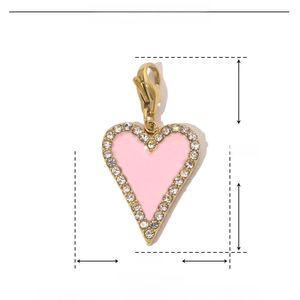 Detail of pink enamel heart pendant with rhinestones and lobster clasp dimensions