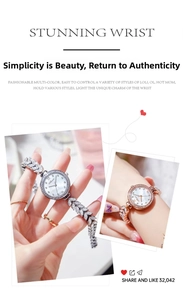 Detailed view of silver and rose gold watches with leaf-shaped crystal bracelets