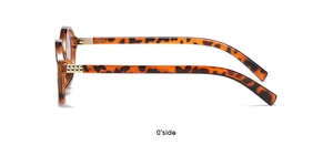 Detail view of tortoiseshell oval glasses frame with model E2181 and CE mark on temple