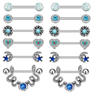 Nipple Rings Stainless Steel Piercing Jewelry Heart Moon Star Snake Shape Flower Blue Enamel Rhinestone Body Jewelry Women