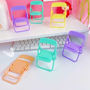 Cute Mini Folding Chair Phone Stand Desktop Decoration Macaron Colors Plastic Lazy Mobile Phone Holder For Home Office Dormitory