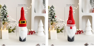 Detaillierte gestrickte Weihnachts-Zwerg Weinflaschenhüllen mit Stickerei und Pelzbart