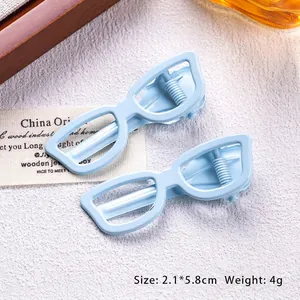 Set of light blue sunglasses shaped hair clips with spring grip design for women