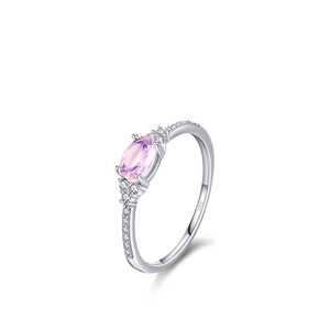 Elegant S925 sterling silver ring featuring oval pink quartz and sparkling side stones