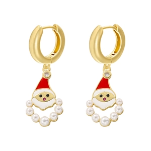 Exquisite gold huggie earrings with Santa Claus pendants and white faux pearl accents