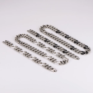 Detailed collection of stainless steel Cuban link bracelets in silver and mixed ceramic tones