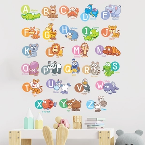 Educational animal alphabet wall decal with 26 letters for nursery and kids' room decor
