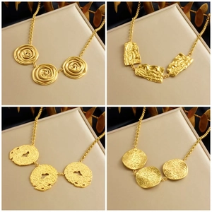 Stainless Steel Gold Plated Pendant Necklace Geometric Irregular Spiral Hammered Texture Hip Hop Jewelry For Women