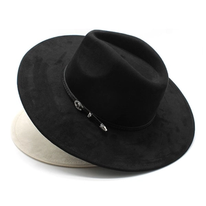 Women Wide Brim Fedora Hat Suede Polyester Felt Vintage Retro Western Cowboy Hat Metal Buckle Belt Outdoor Sunshade