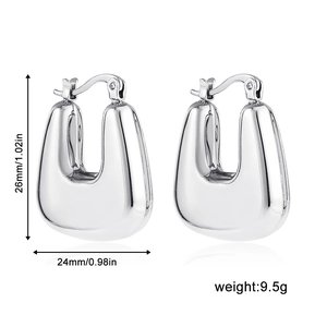 Detailed silver hollow U-shape earring dimensions: 26mm height and 24mm width