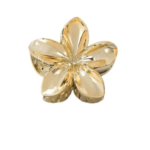Pince à cheveux fleur de frangipanier en métal doré poli avec finition miroir brillant
