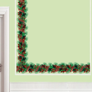 Stickers muraux de Noël avec aiguilles de pin et baies rouges pour décoration festive