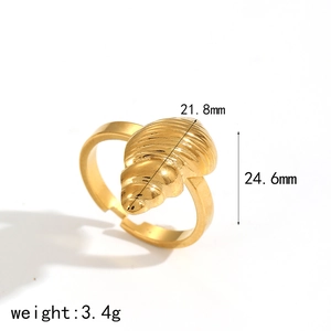 Gold shell-textured stainless steel adjustable open ring with product dimensions