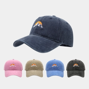 Vintage Washed Cotton Baseball Cap Mountain Sunrise Embroidery Adjustable Casual Dad Hat For Women Men Outdoor Sunshade