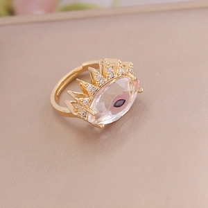 Fashionable gold evil eye open ring with sparkling zircon micro-paving and crystal eye