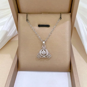 Titanium steel pumpkin carriage pendant necklace with crystals in a premium gift box