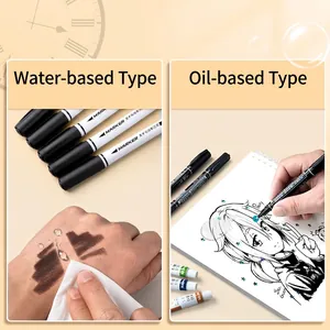 Dual-tip markers set with waterproof permanent oil-based and washable water-based ink
