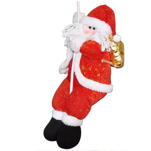 Père Noël grimpeur sur corde blanche avec sac de cadeaux doré pour décoration de Noël