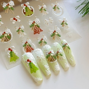 Christmas Nail Stickers 3D Embossed Self Adhesive Decals Wreath Bell Tree Designs Winter Holiday Manicure Decor For Women