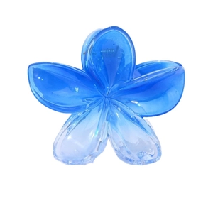 8cm blue gradient frangipani flower hair claw clip with transparent resin finish