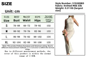 Detailed size chart for the halter neck knitted milk silk slim fit maxi dress