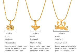 Detailed comparison of titanium steel animal pendants on snake chains with size specifications