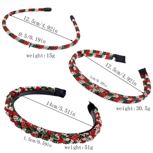 Detailed size chart for rhinestone headbands in red and green for Christmas holidays