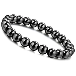 Pulsera de cuentas de hematita pulida con brillo metálico negro para yoga y deporte