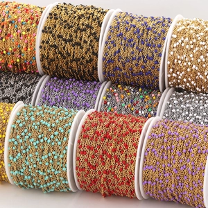 Stainless Steel Jewelry Chain With Colorful Enamel Beads Flat Cross Link For DIY Necklace Bracelet Handmade Accessories