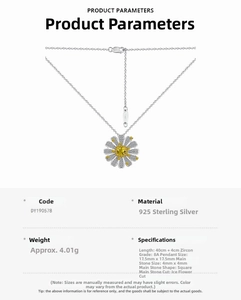 Detail view of 925 silver daisy pendant with 4mm ice-cut zircon and specifications