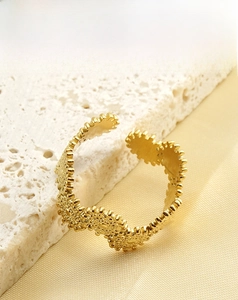 Detail of 18k gold plated stainless steel ring with sawtooth geometric texture